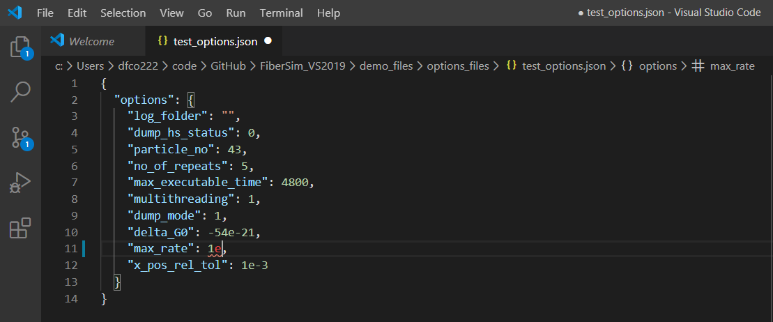 FiberSim model file with max rate linted